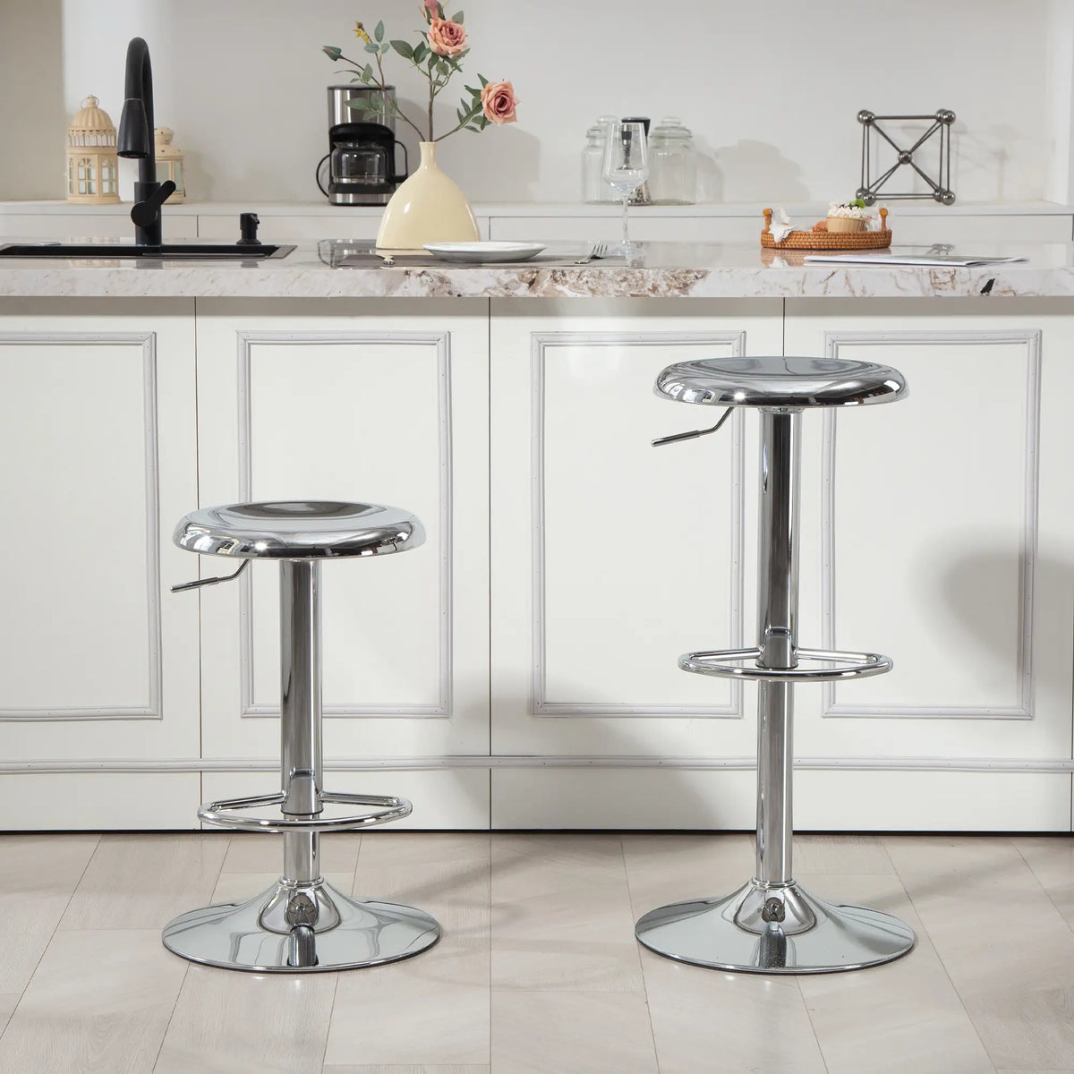 Steel Bar Stools Set of 2, Adjustable Counter Height, Silver Bar Stools at Gallery Canada