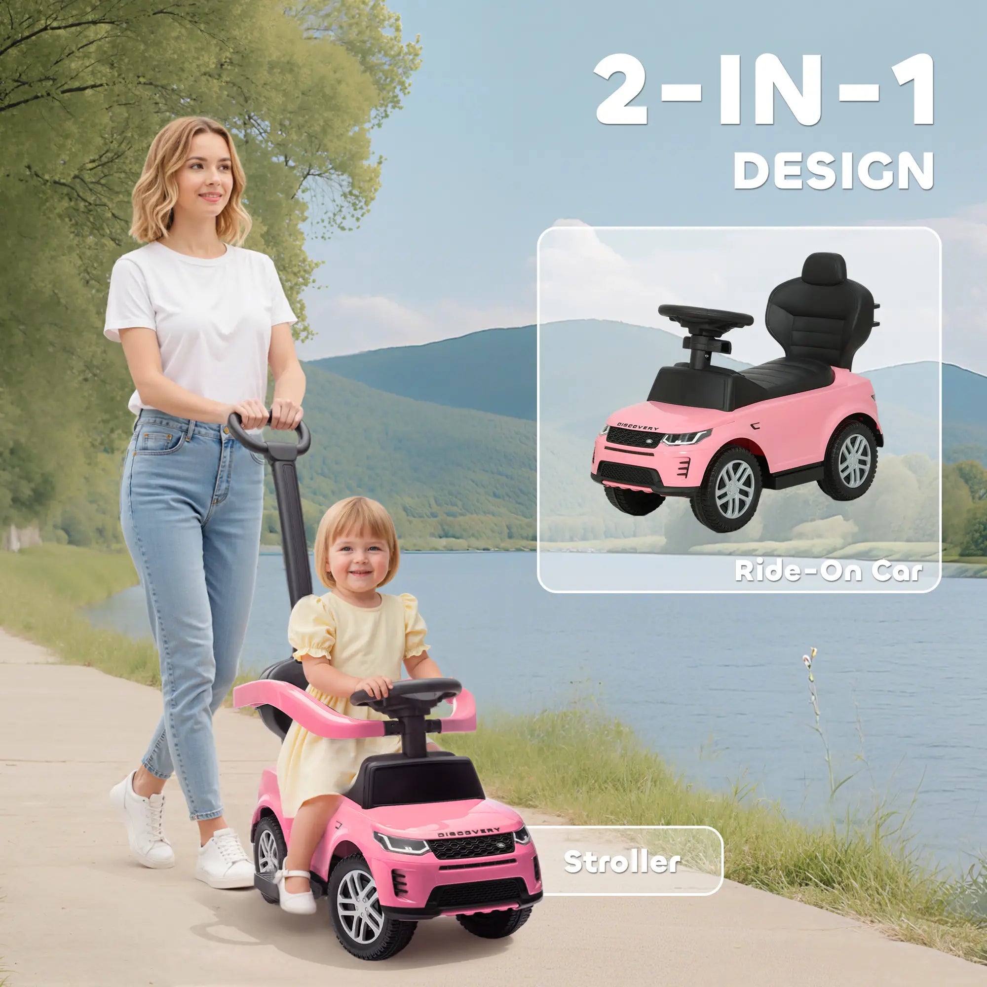 Land Rover Discovery 2-in-1 Ride On Push Car with Storage, Pink Push Cars for Toddlers at Gallery Canada