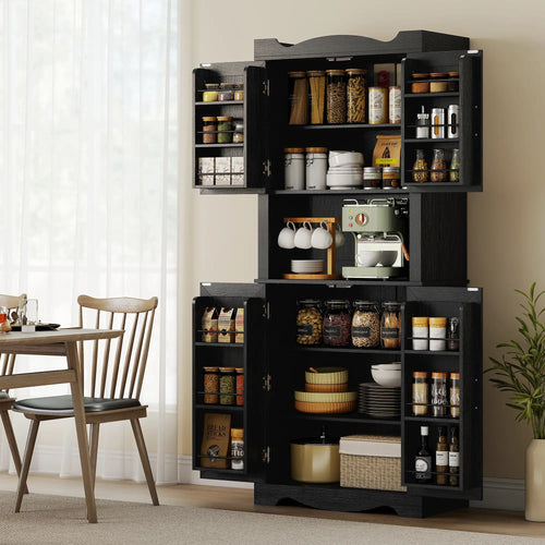 73 Inch Kitchen Pantry Cabinet, Freestanding Hutch, 12 Shelves, Black