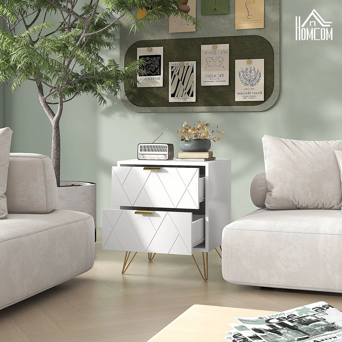 Modern Bedside Table, 2 Drawer Nightstand, White Bedside Tables at Gallery Canada