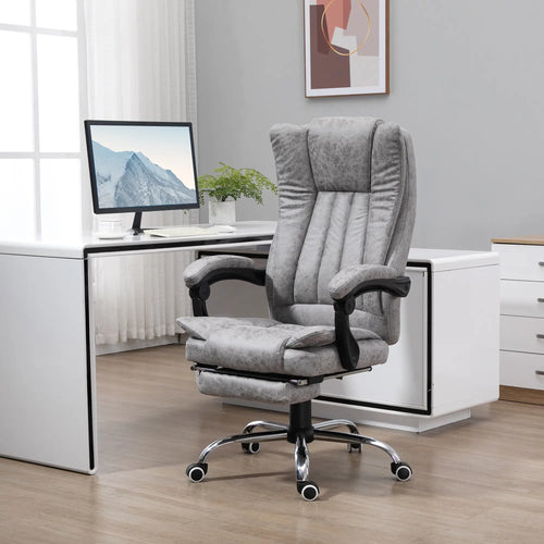 Office Chair, Vibration Massage Recliner, Retractable Footrest, Grey