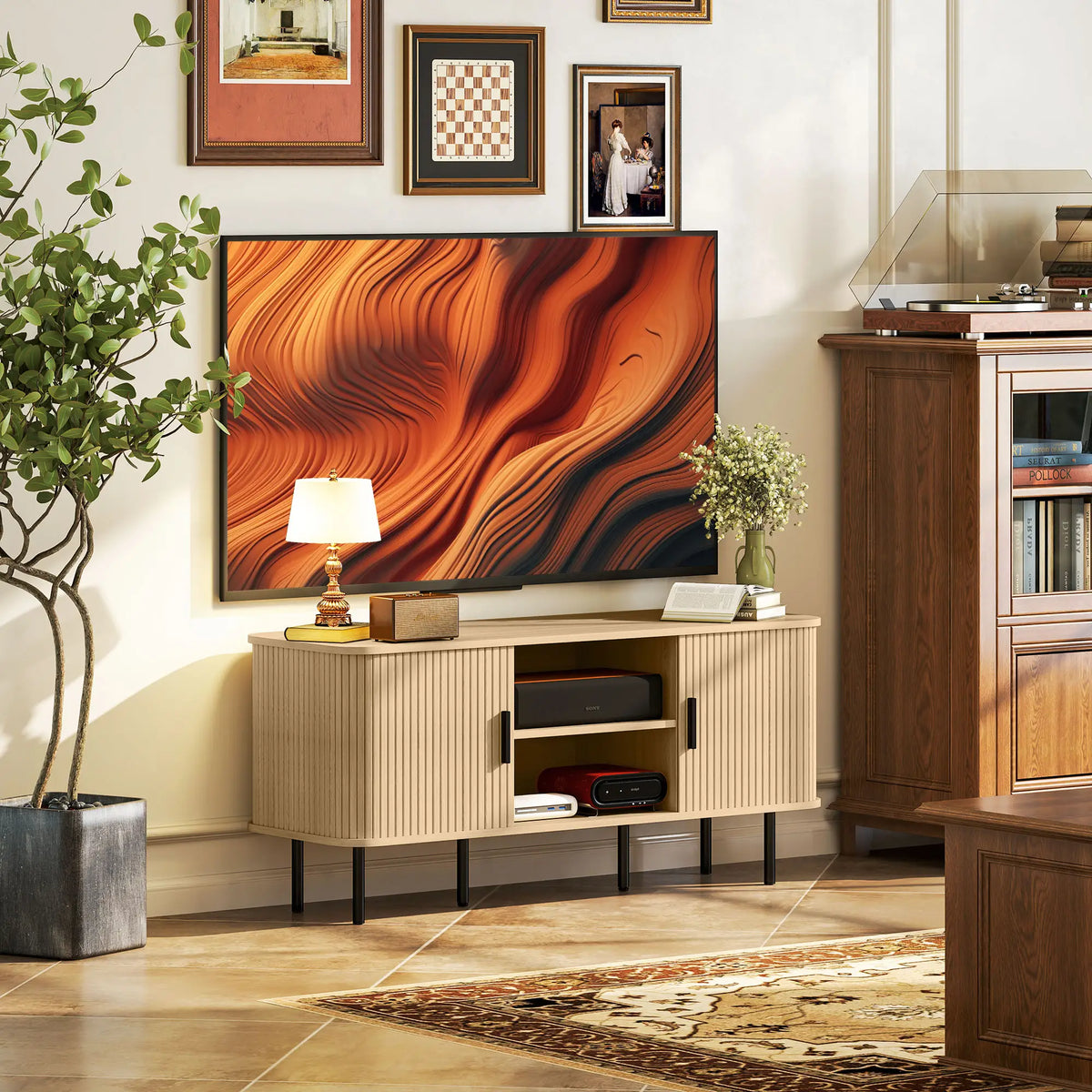TV Stand for 55 Inches, Storage Shelves, Living Room, Oak Tone TV Stands at Gallery Canada