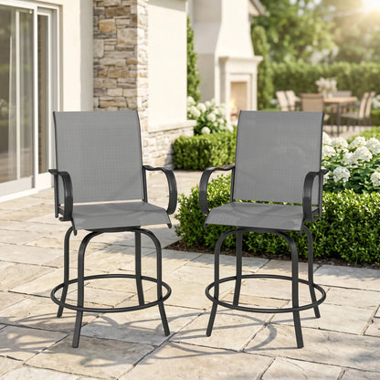 Outdoor Bar Stools Set of 2, 360° Swivel, 26.8" x 29.5" x 48.4", Grey Bistro Sets at Gallery Canada