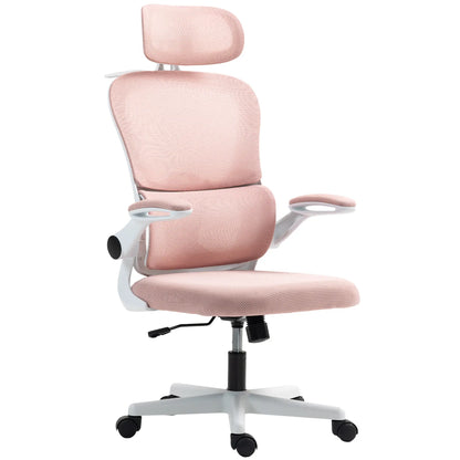 Mesh Office Chair, Ergonomic Desk Chair, Flip-up Armrest, Rotatable Headrest, Adjustable Lumbar Support, Pink Office Chairs Pink at Gallery Canada