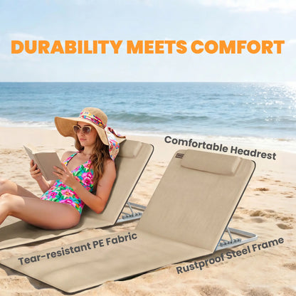 Beach Lounge Chair Set, 2 Pieces, Folding Chaise, Beige Beach Accessories at Gallery Canada