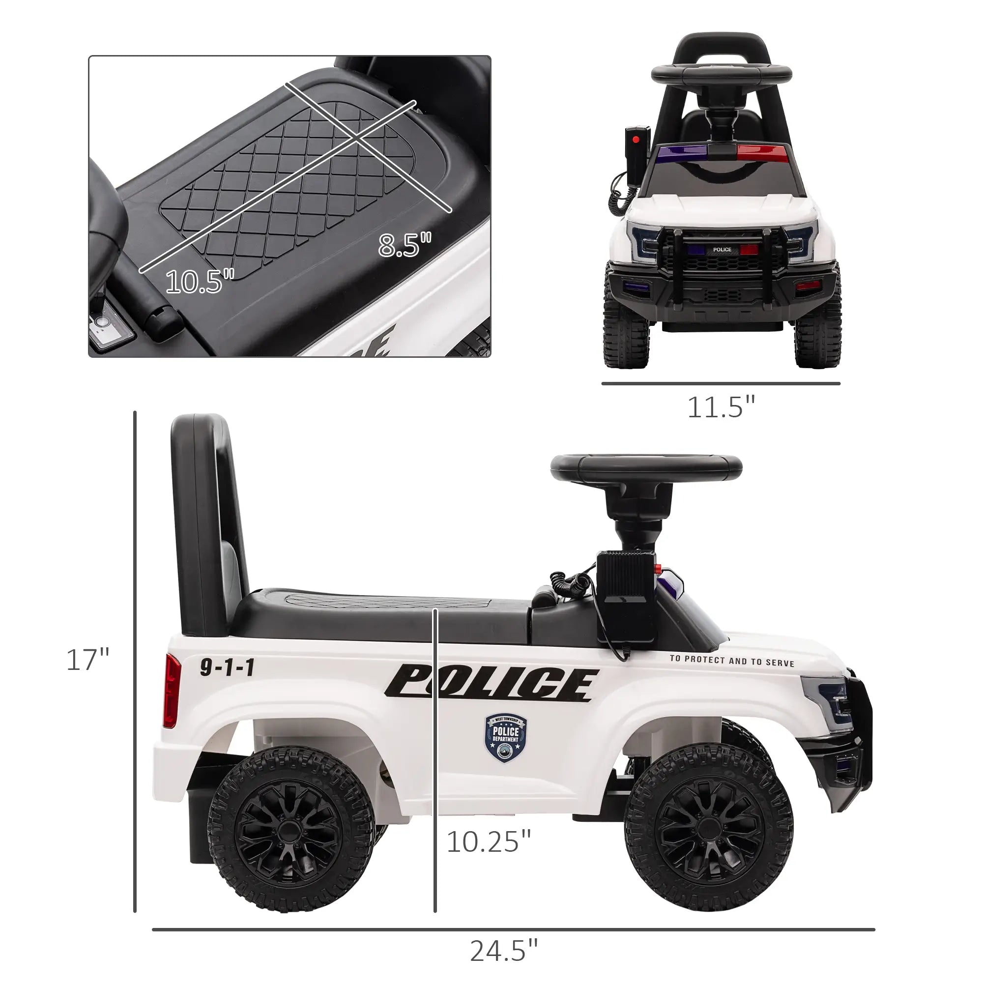 Kids Ride On Police Car, Hidden Storage, Anti Dumping, White Push Cars for Toddlers at Gallery Canada