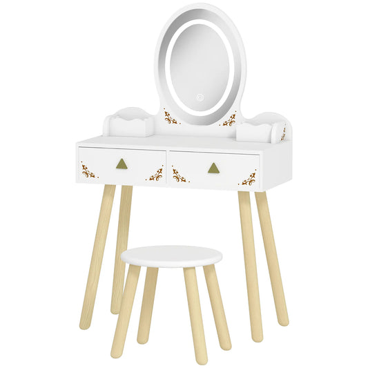 Kids Vanity Set with Mirror, Stool, 3-Color LED Lights, Pink Toy Vanity White at Gallery Canada