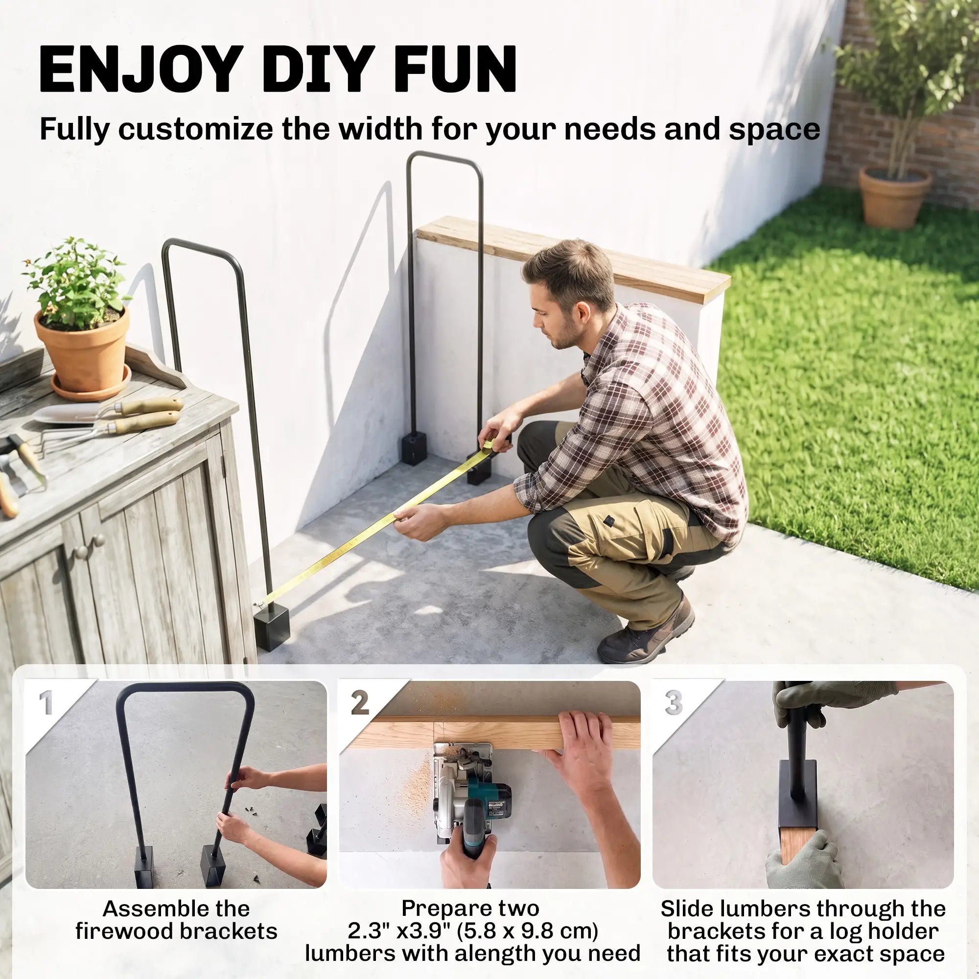 Diy Firewood Rack, Heavy Duty Steel Log Store, Black Firewood Racks at Gallery Canada
