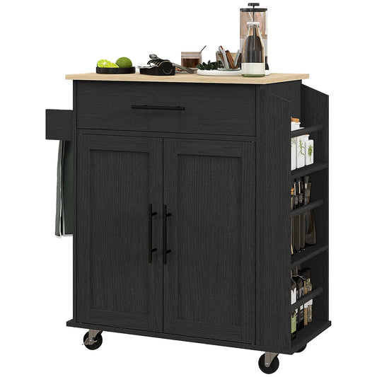 Rolling Kitchen Island with Wheels, Power Outlets, Drawer, Doors Kitchen Islands & Kitchen Carts Black, Oak at Gallery Canada