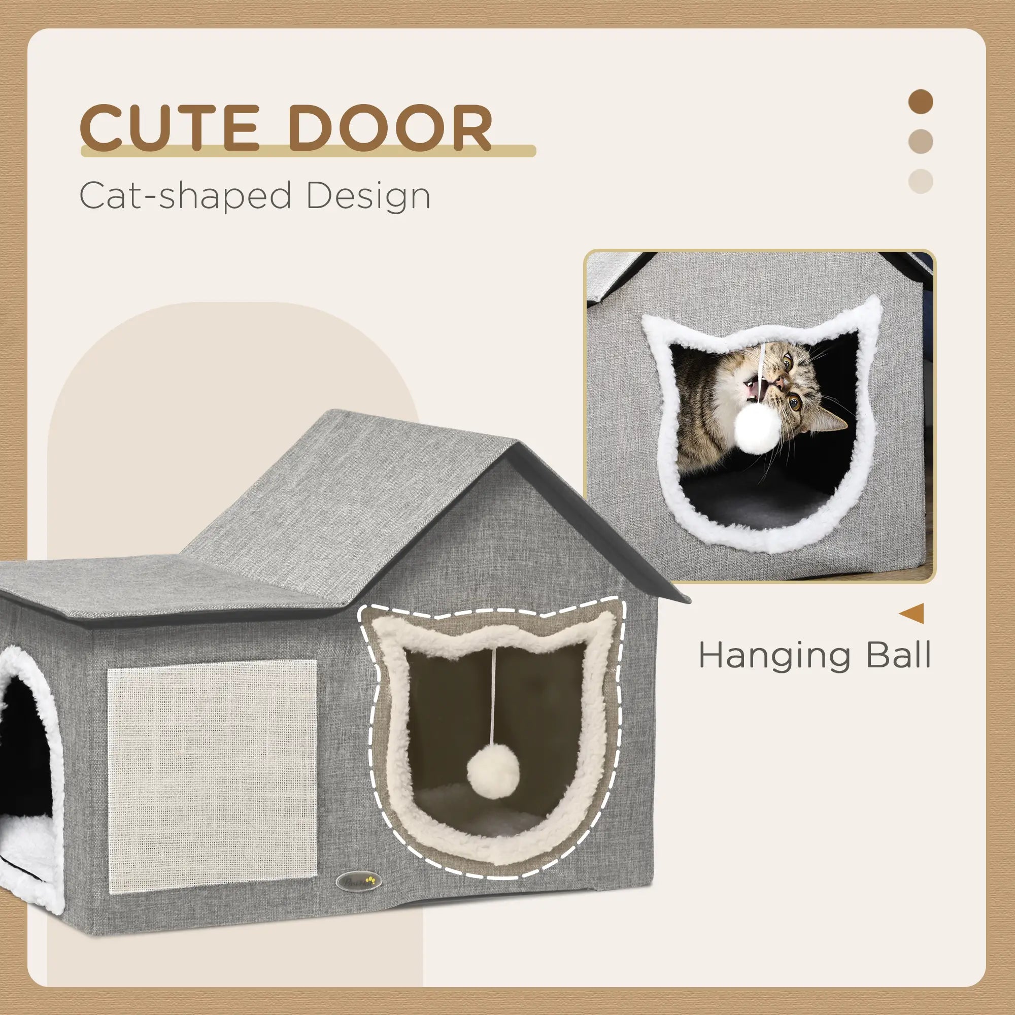 Large Cat Bed, Indoor Cat House with Soft Cushion, Scratching Pad, Grey Cat Houses at Gallery Canada