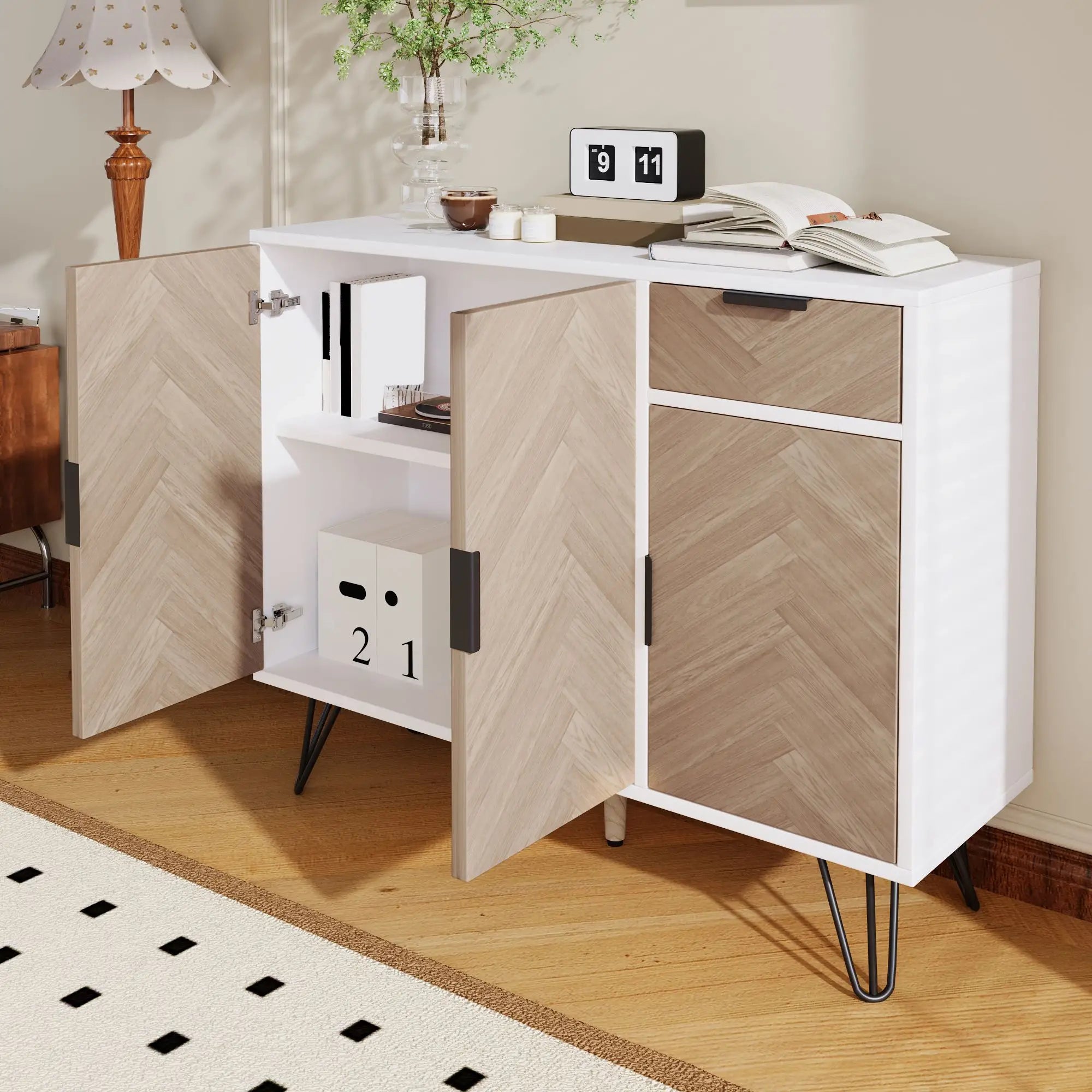 Storage Cabinet with Drawer, Adjustable Shelves, 35.5
