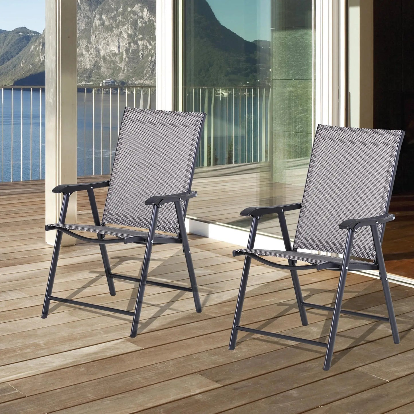2-Piece Folding Dining Chair Set, Outdoor Furniture with Armrests, Grey Patio Chairs at Gallery Canada