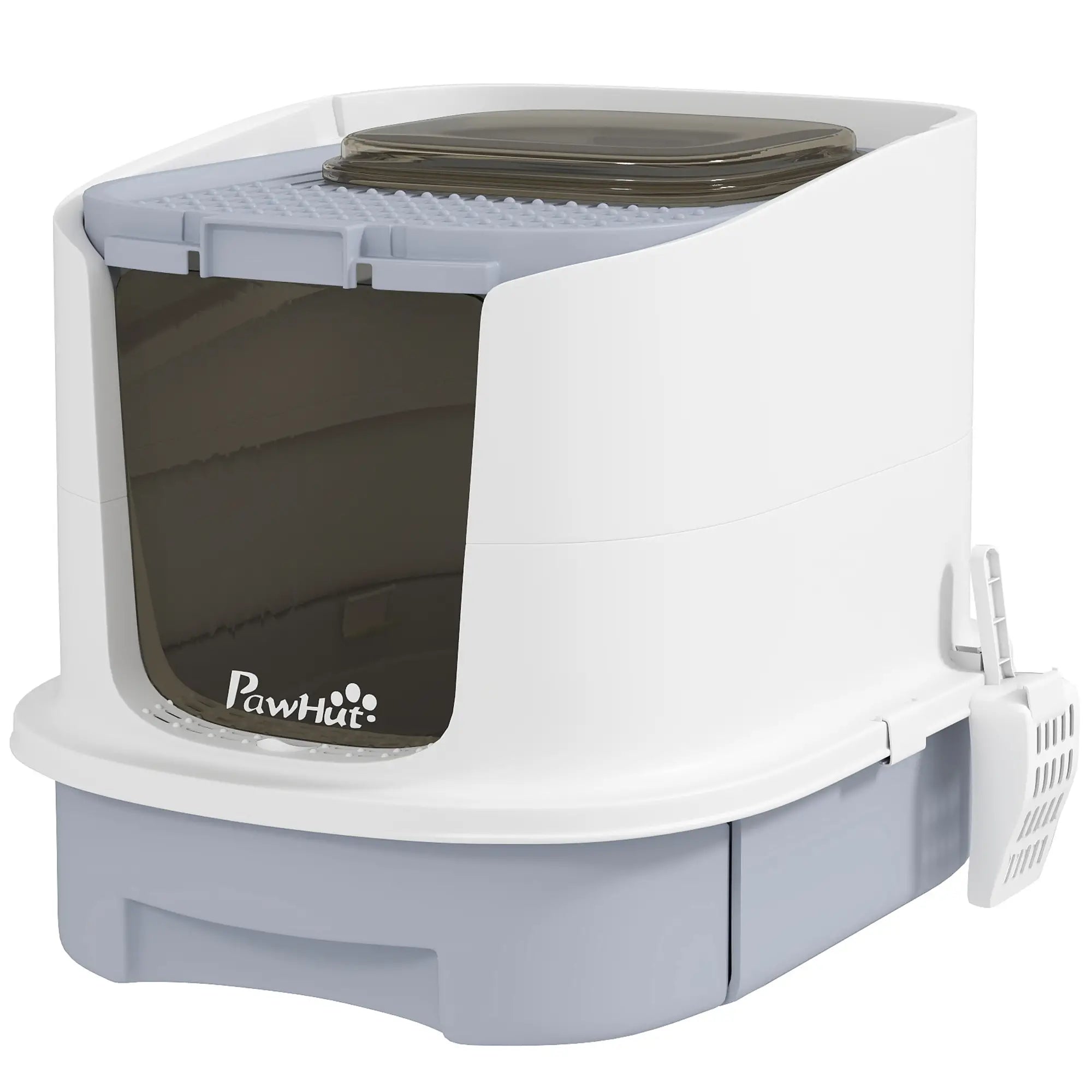 Enclosed Cat Litter Box with Lid, Scoop, Top Entry, Grey Cat Litter Box Enclosures Grey, White, Black at Gallery Canada