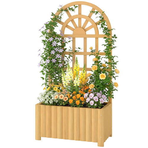 Wooden Raised Garden Bed With Lattice Trellis, Outdoor Elevated Planter Box