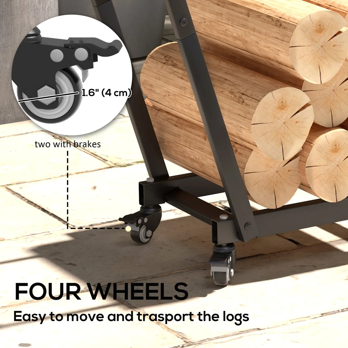 31 Inch Firewood Rack, Heavy Duty with Swivel Casters, Indoor Outdoor, Black Firewood Racks at Gallery Canada