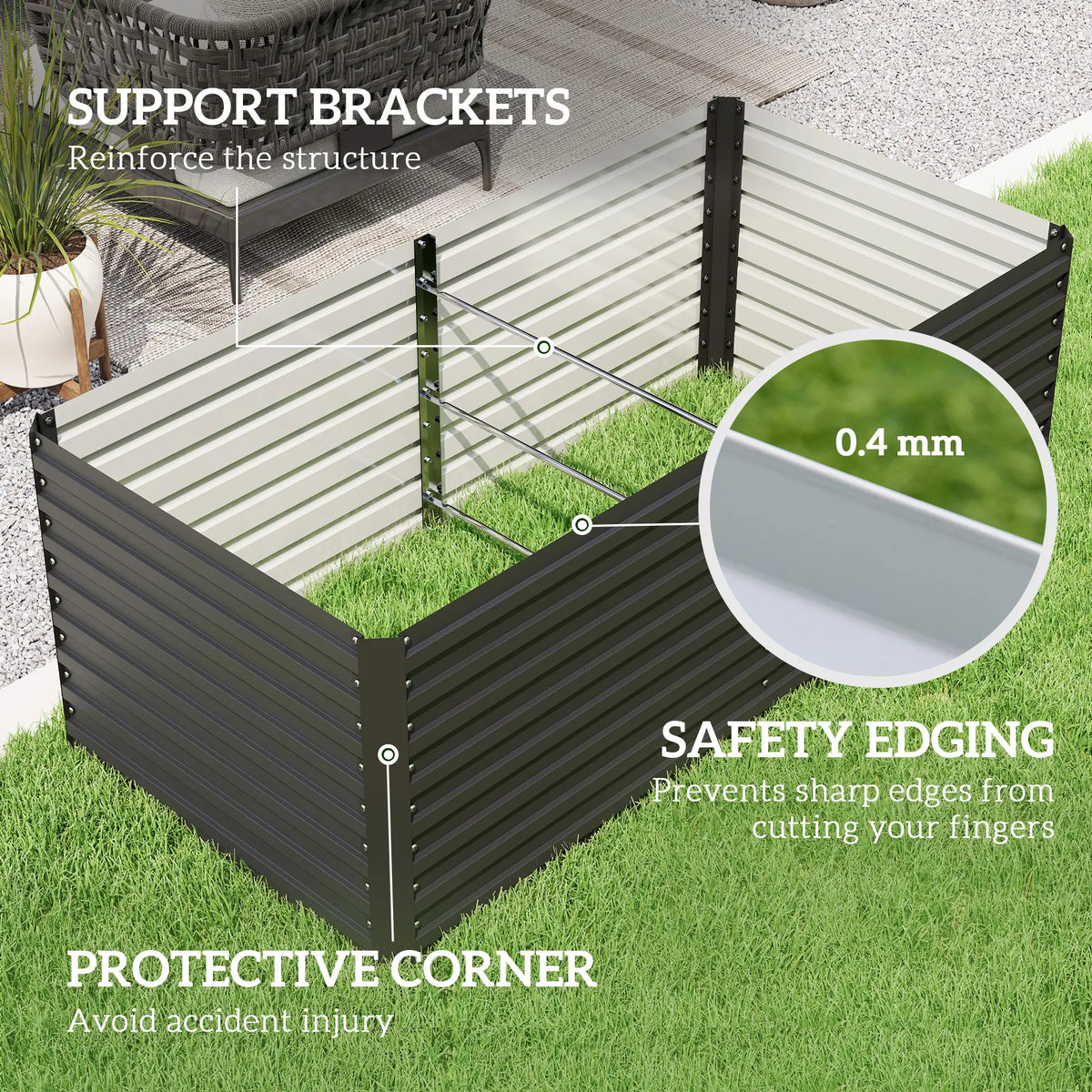 5' x 3' x 2' Raised Garden Bed, Galvanized Planter Box, Dark Grey Raised Garden Beds at Gallery Canada
