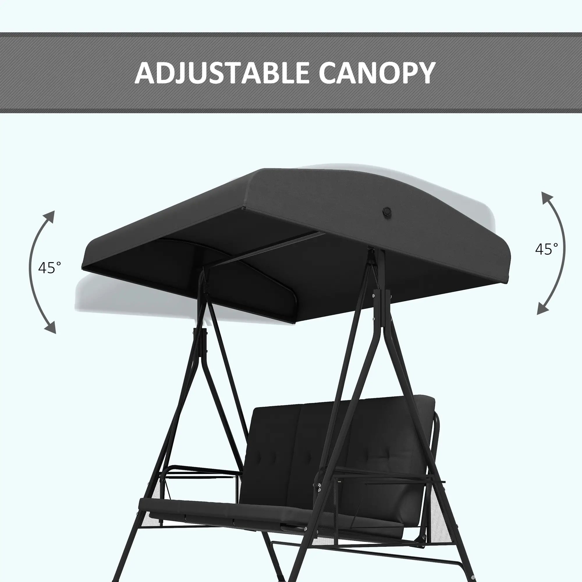 3-Seat Outdoor Swing With Adjustable Canopy, Side Tray, Removable Cushion, Grey Patio Swings with Stand at Gallery Canada