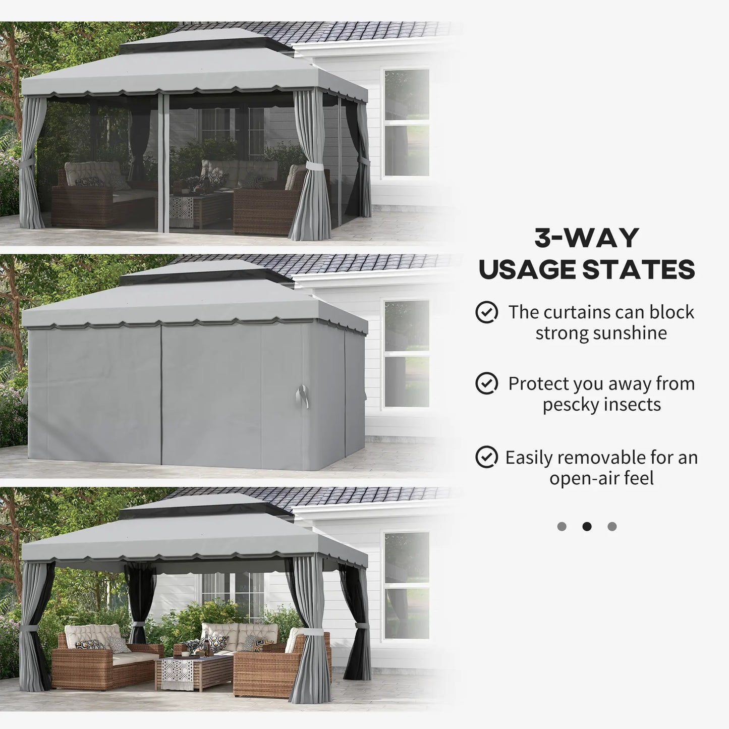 13' x 10' Gazebo, Polyester Roof, Mesh Sidewall, Aluminum Frame, Light Grey Gazebos at Gallery Canada