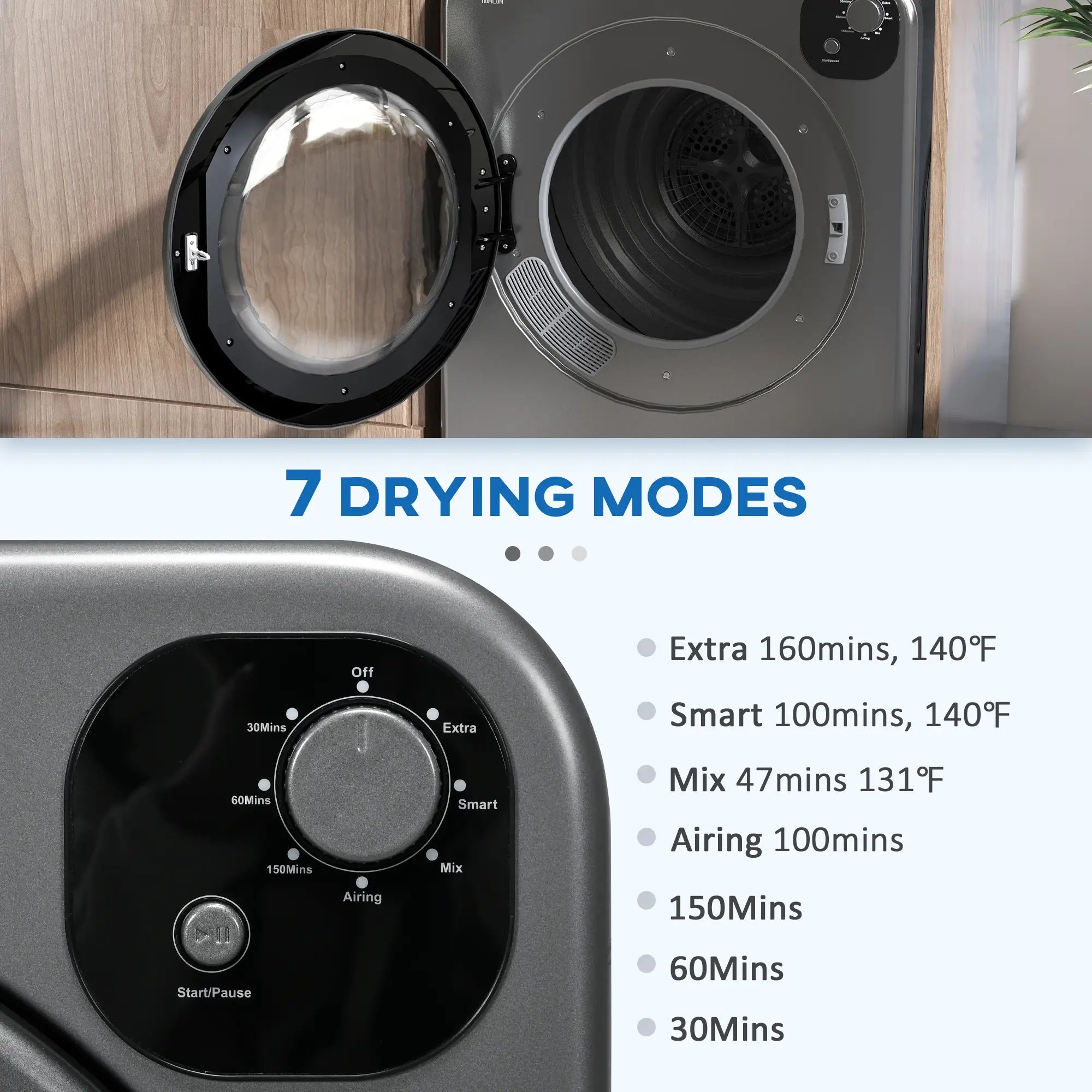 Compact Laundry Dryer, 1300W, 3.22 Cu. Ft., 7 Drying Modes, Grey Dryer Machines at Gallery Canada