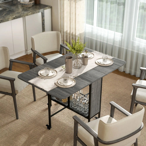 Folding Dining Table, Extendable Kitchen Table, Distressed Grey, Grey