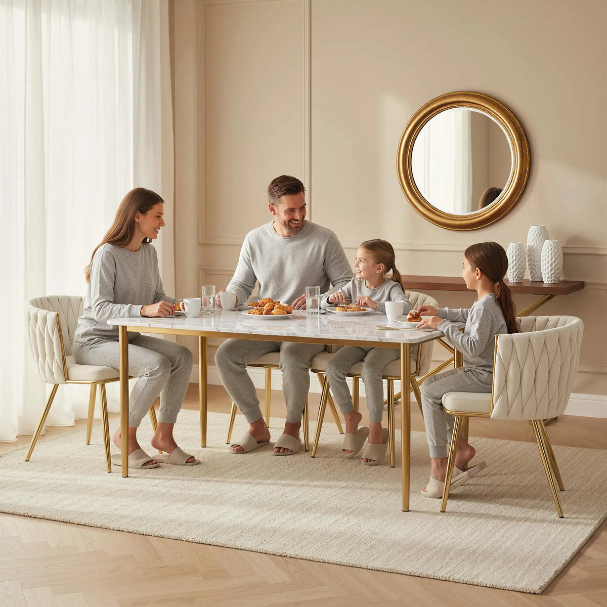 Modern Dining Chairs Set Of 2, Velvet Upholstered With Metal Legs, Cream White Dining Table Sets at Gallery Canada
