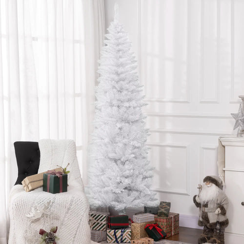 7ft Pencil Artificial Christmas Tree, 687 Branch Tips, Steel Base, White