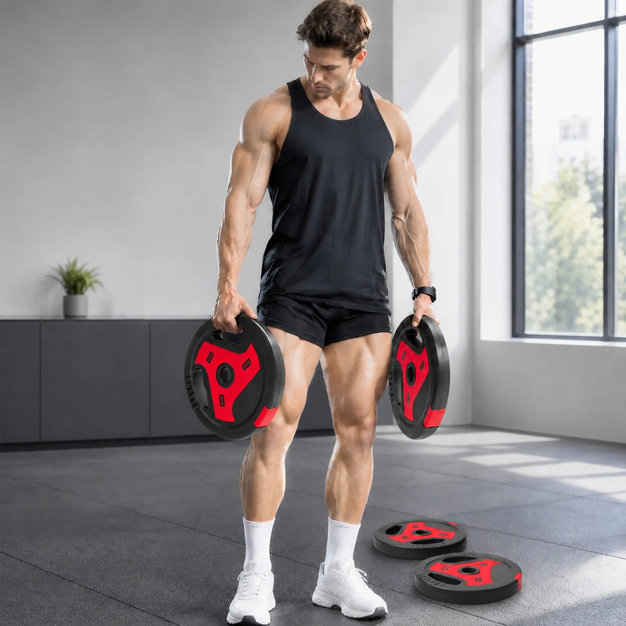 4-Piece 66 lbs Weight Plates Set, Sand-Filled with Handles, 1