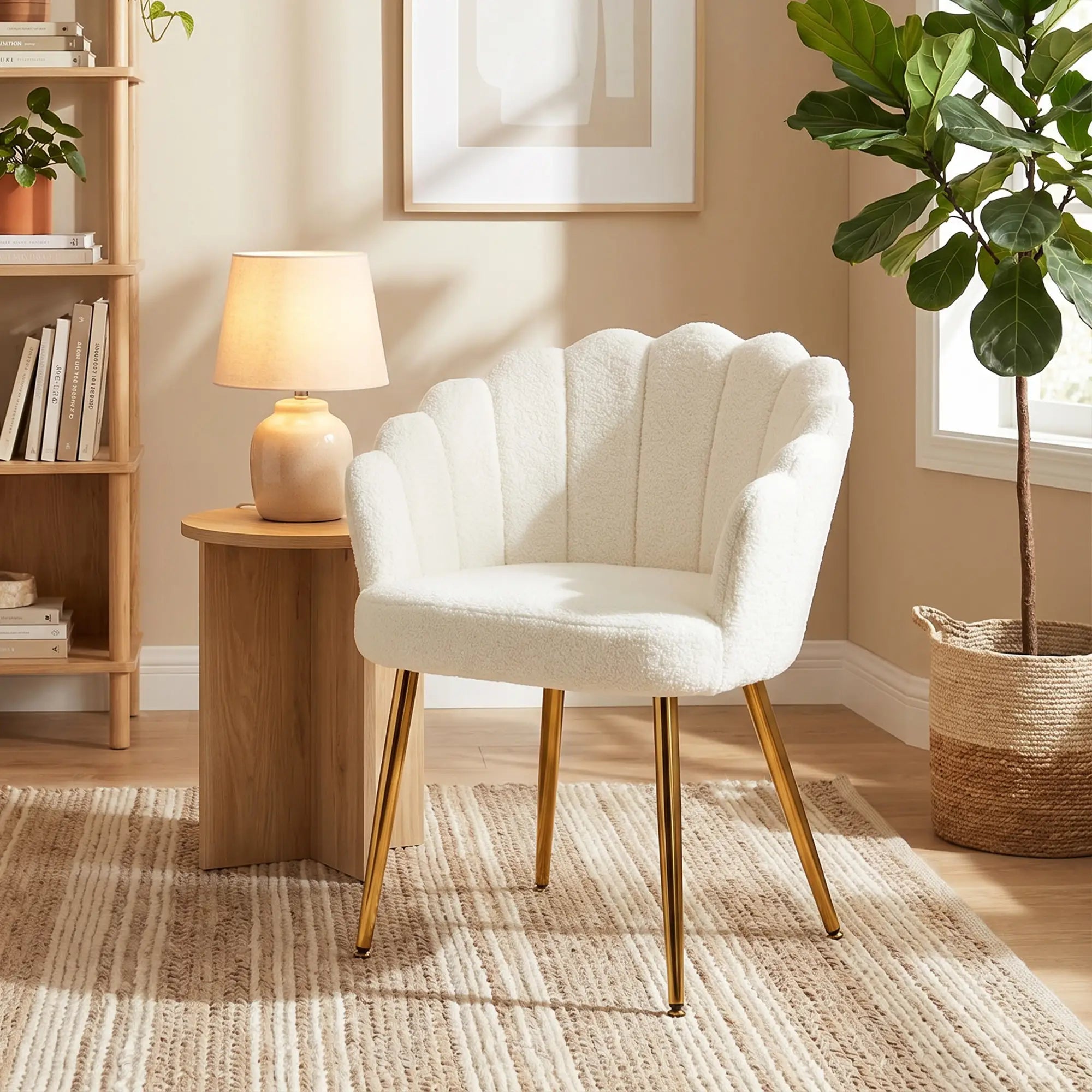 Accent Chair Petal-Back Design Modern Living Room Chair with Metal Legs Cream Accent Chairs at Gallery Canada