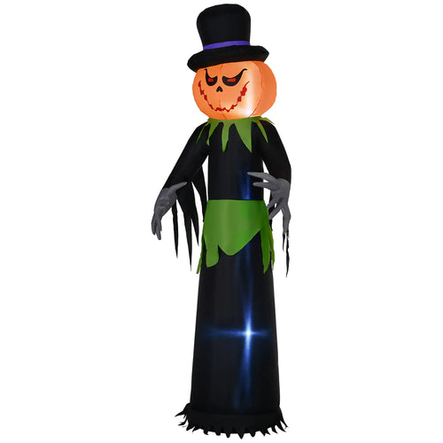 8ft Inflatable Pumpkin Head Ghost, Hat, LED Lights, Yard Decoration