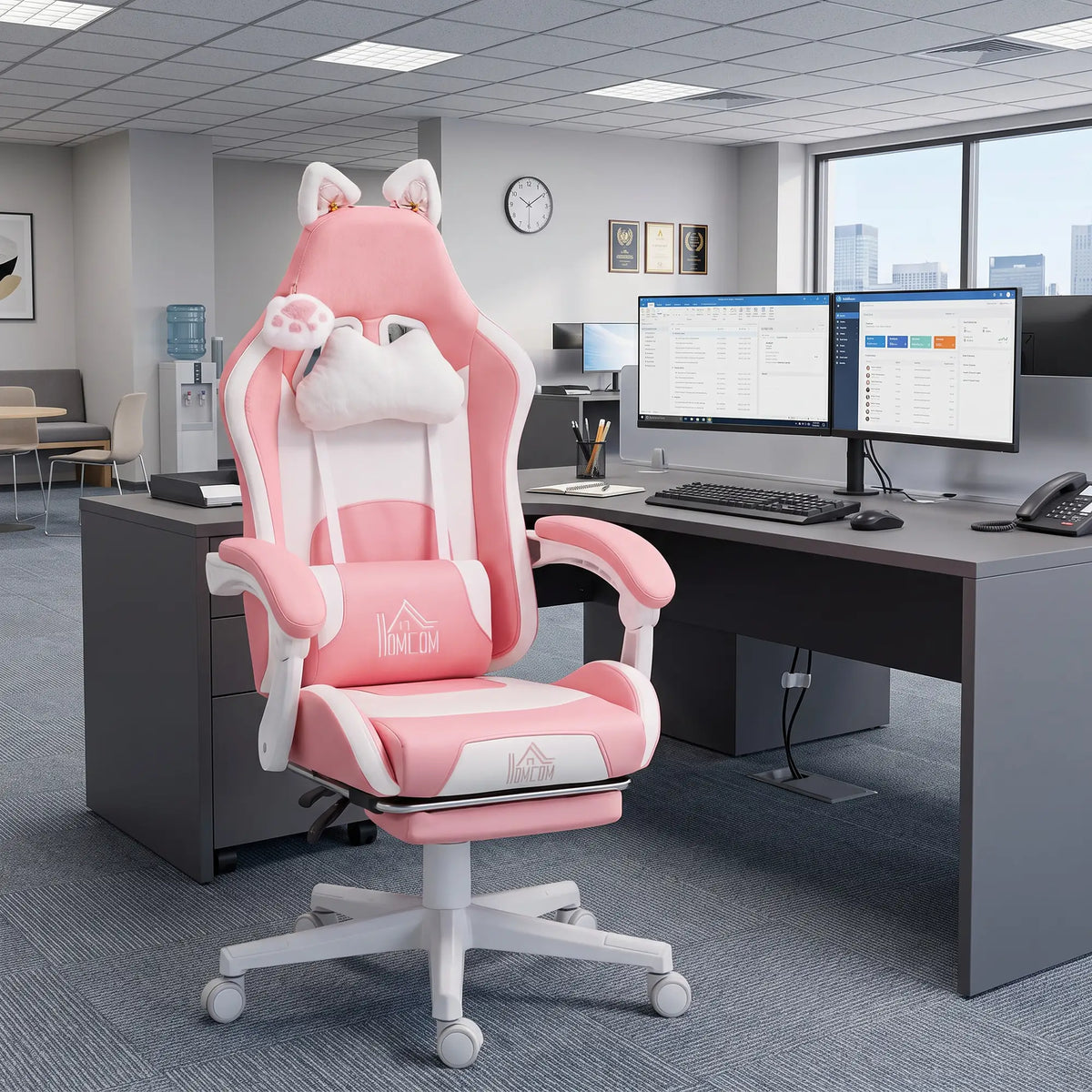 Racing Gamer Chair, Faux Leather with Footrest, Headrest, Lumbar Support, Pink Video Game Chairs at Gallery Canada