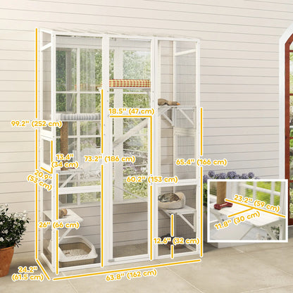 Wooden Catio Outdoor Cat Enclosure, 6 Platforms, Scratching Post, 2 Ramps, Waterproof Roof, White Outdoor Cat Enclosures at Gallery Canada