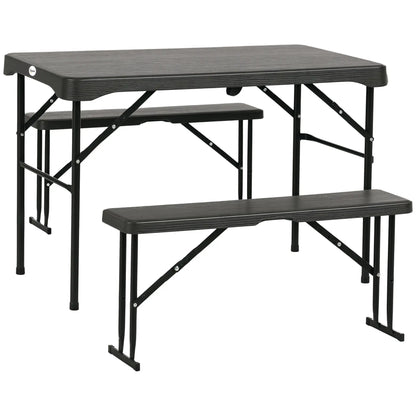 Folding Picnic Table With 2 Benches, 3-Piece Set for 4, Dark Grey Bistro Sets at Gallery Canada