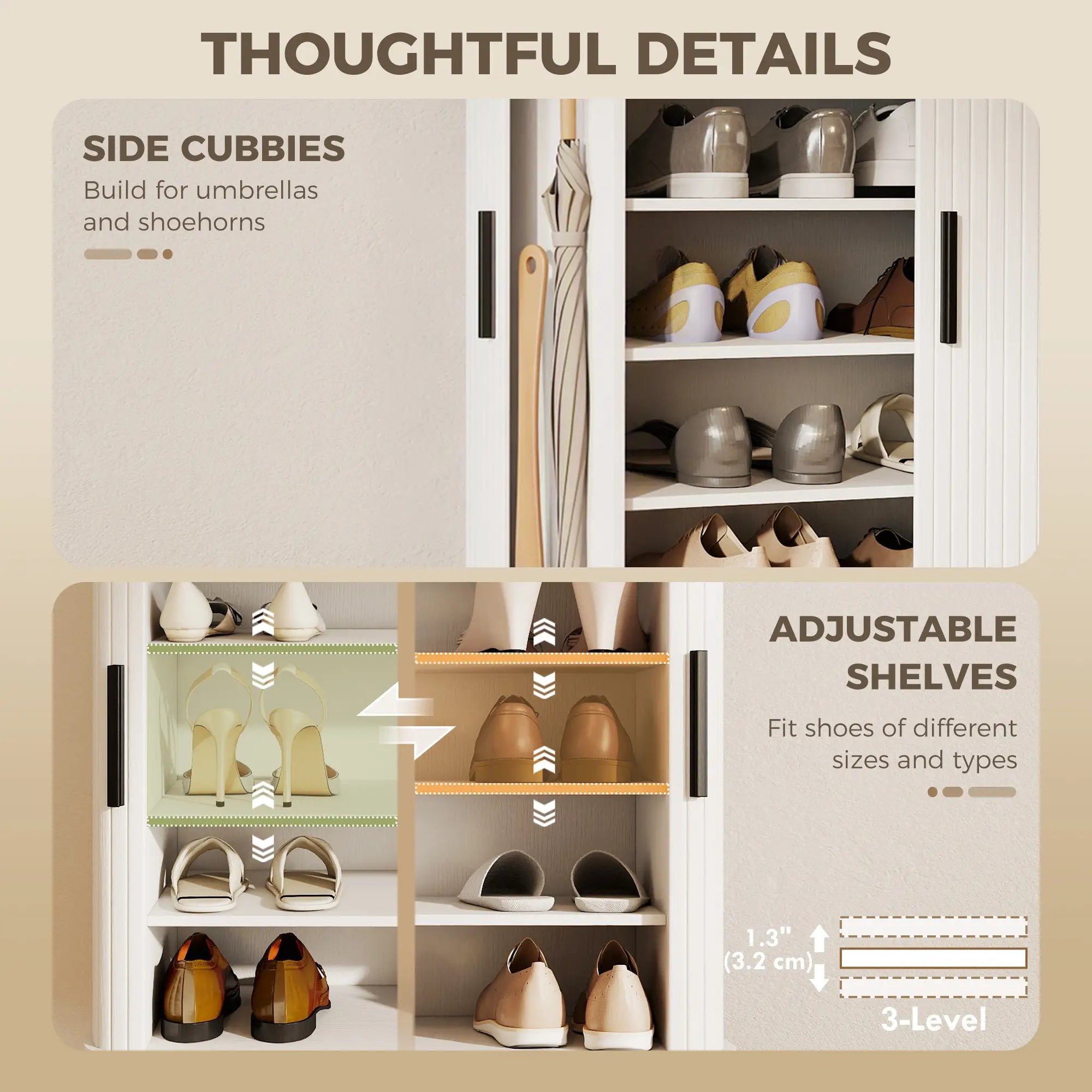Shoe Cabinet Adjustable Shelves Side Cubbies Tambour Door, White Shoe Storage Cabinets & Racks at Gallery Canada