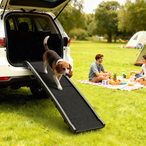61 Inches Folding Pet Ramp, Frosted Surface, Raised Side Rails