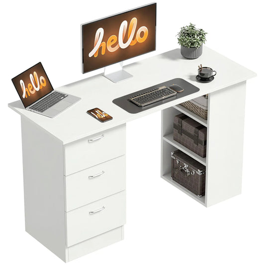 47" Writing Desk With 3-Tier Shelves, 3 Drawers, White Writing Desks White at Gallery Canada