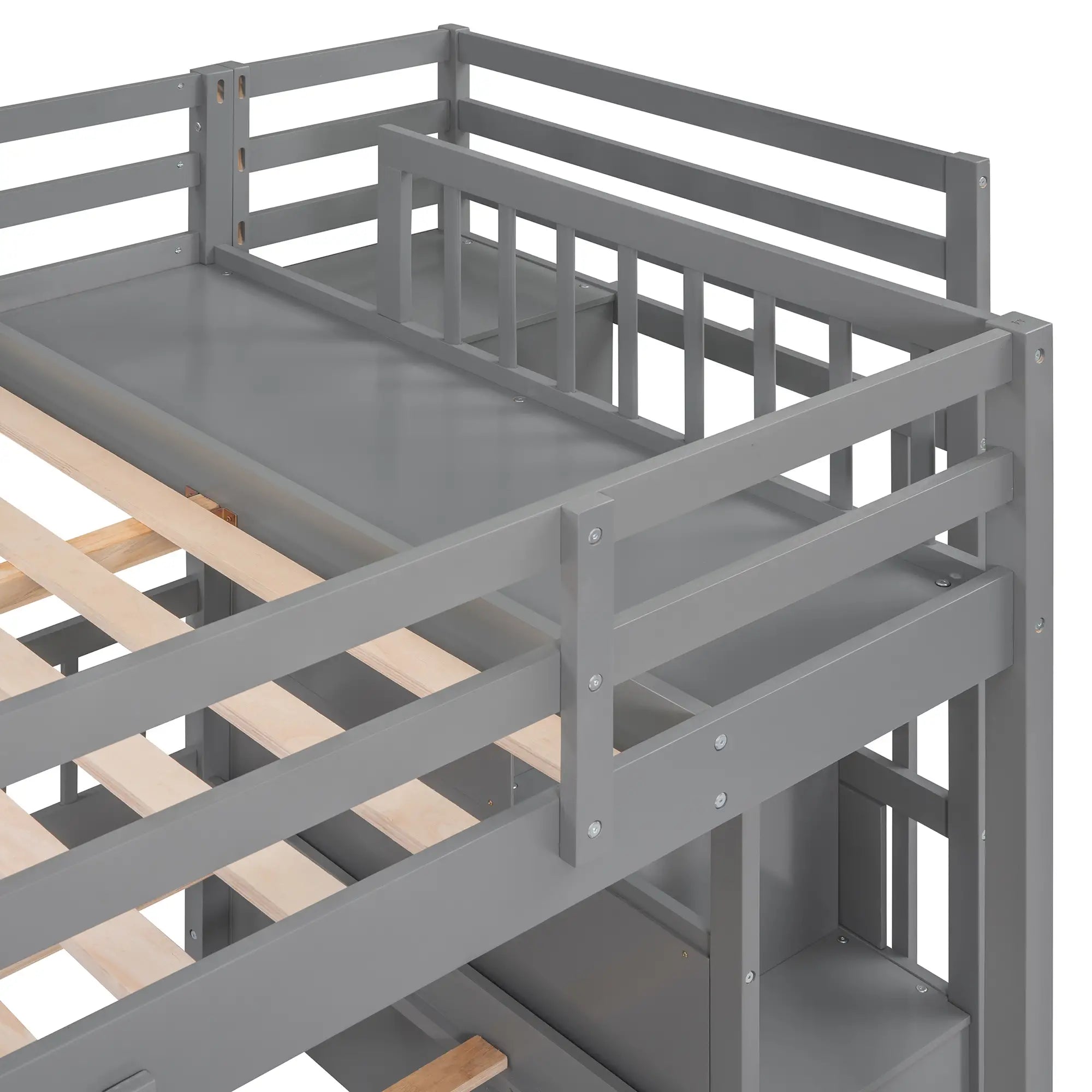 Twin Over Full Bunk Bed with Drawers, Guardrails, Pine Frame, 115