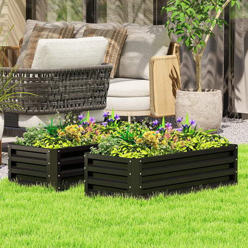 Galvanized Raised Garden Beds, Outdoor Planter Box, Set Of 2, Black