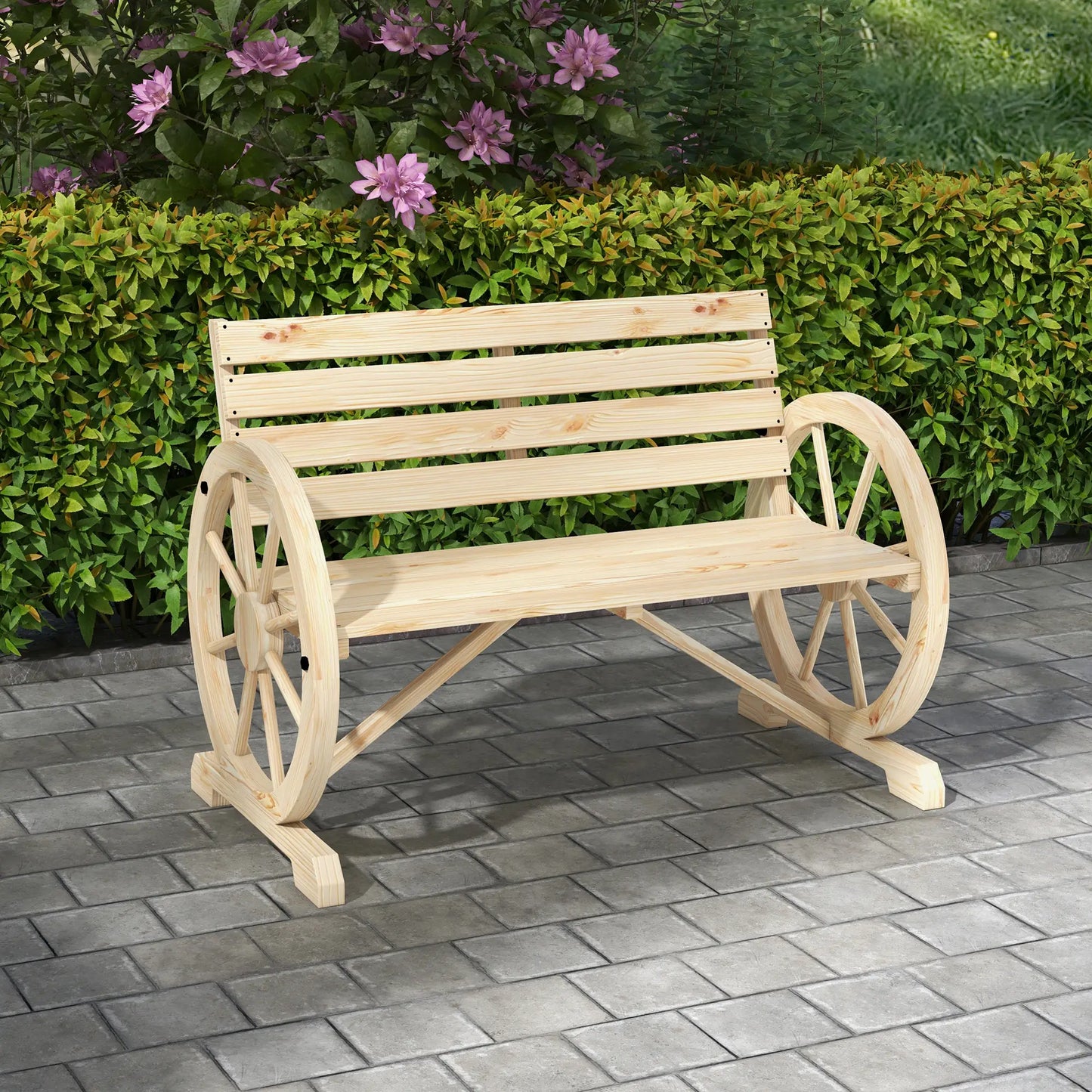 42" Wood Wagon Wheel Bench, Rustic Loveseat, Natural Wood Outdoor Benches at Gallery Canada