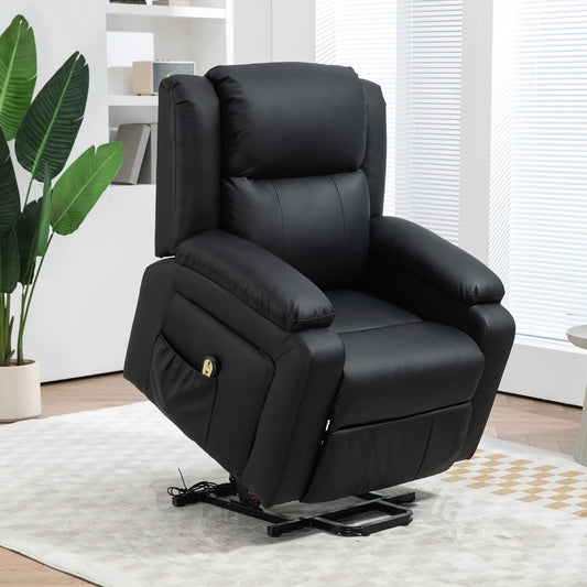 PU Leather Electric Recliner Chair, Remote, Side Pockets, Black Sofas & Reclining Chairs Black at Gallery Canada