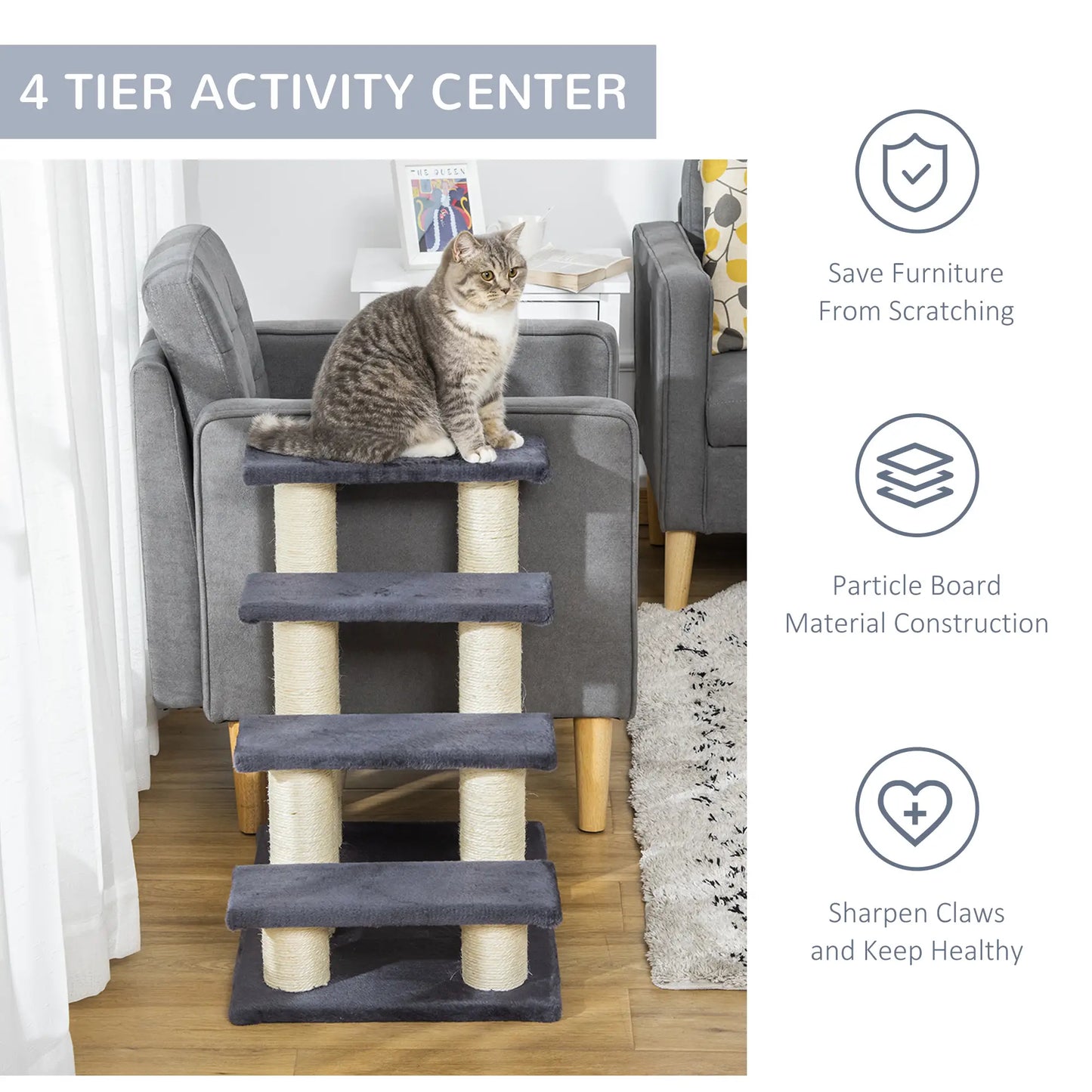 4 Tier Cat Tree, Pet Stairs, 4 Steps, Scratching Post, Dark Grey Cat Stairs at Gallery Canada