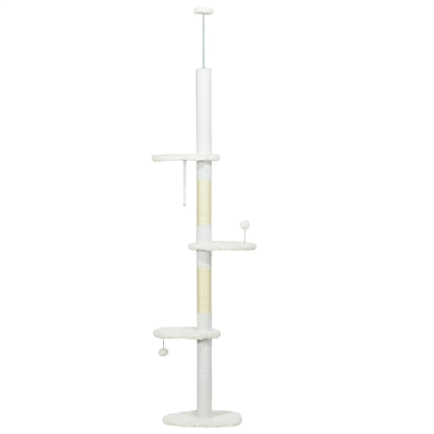 88.5"-100.5" Floor to Ceiling Cat Tree, Scratching Posts, Cloud Platforms, Dangling Balls, White Floor to Ceiling Cat Trees White at Gallery Canada