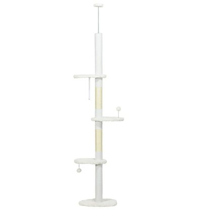 88.5"-100.5" Floor to Ceiling Cat Tree, Scratching Posts, Cloud Platforms, Dangling Balls, White Floor to Ceiling Cat Trees White at Gallery Canada