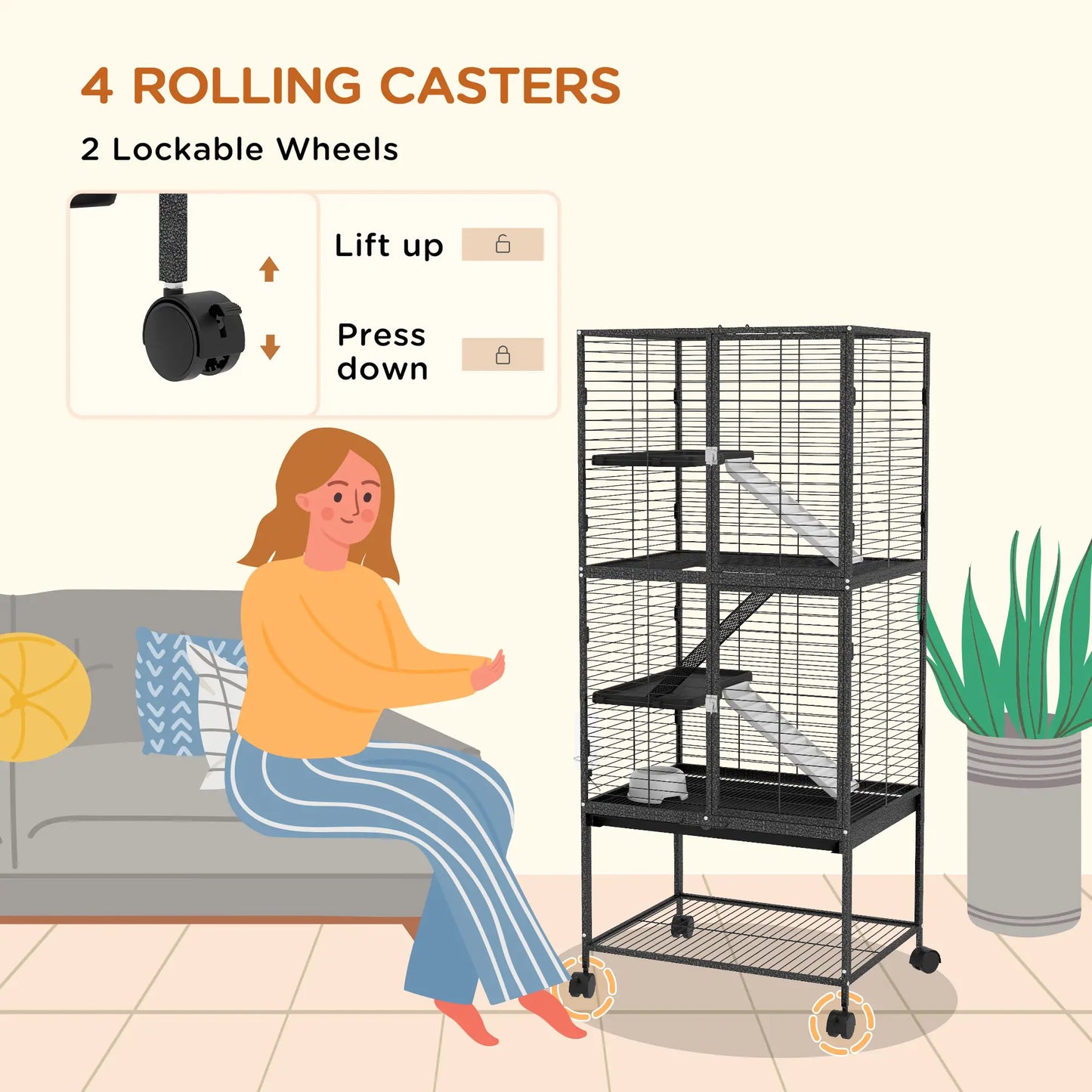 Small Animal Cage 53.5"H, Removable Tray, Storage Shelf, Dark Grey Houses & Habitats at Gallery Canada