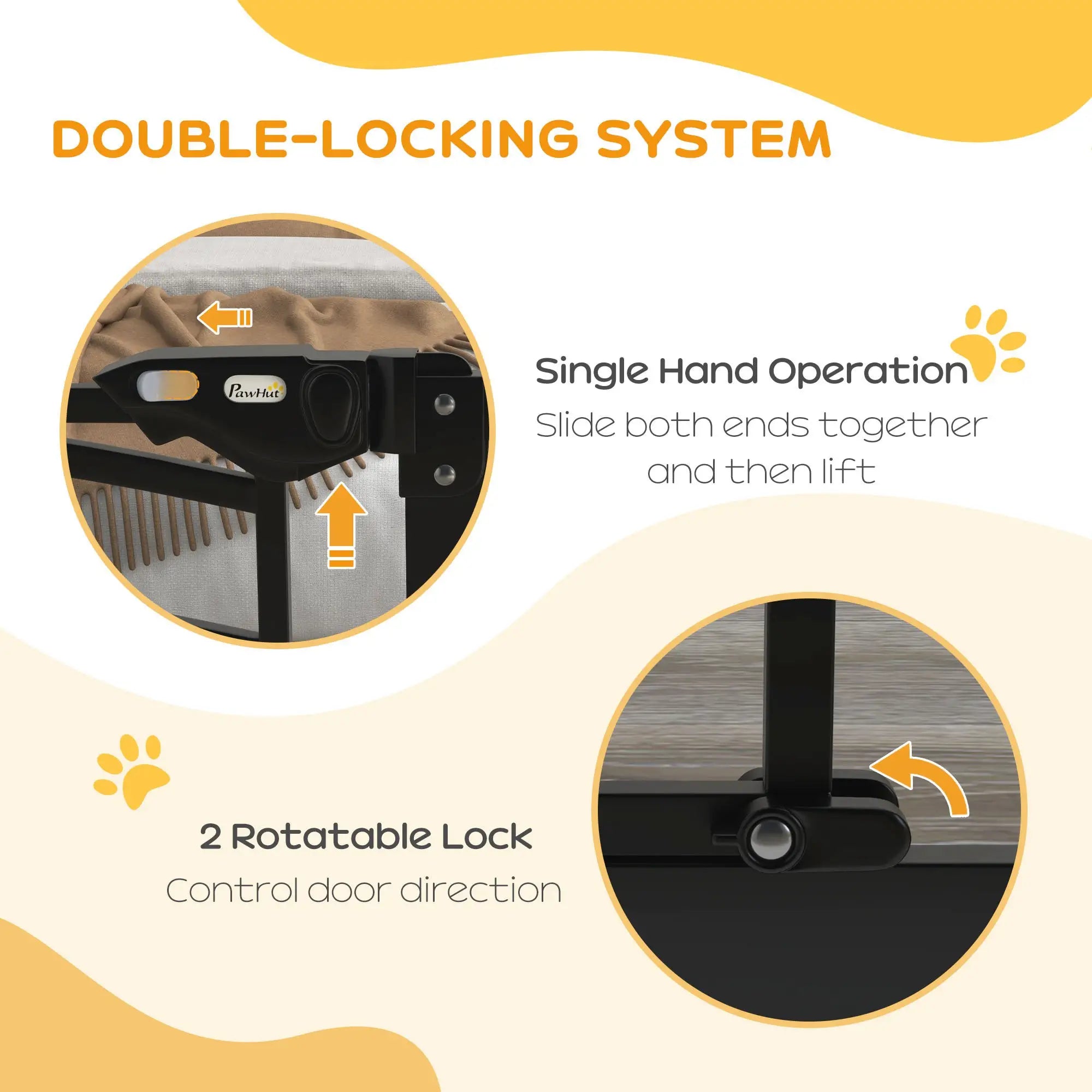 Auto-Close Pet Gate with Cat Door, Double Locking, Fits 29