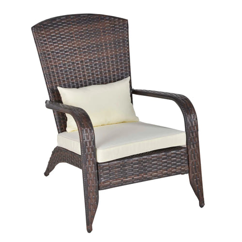 Patio Wicker Adirondack Chair, Outdoor PE Rattan Fire Pit Chair, White
