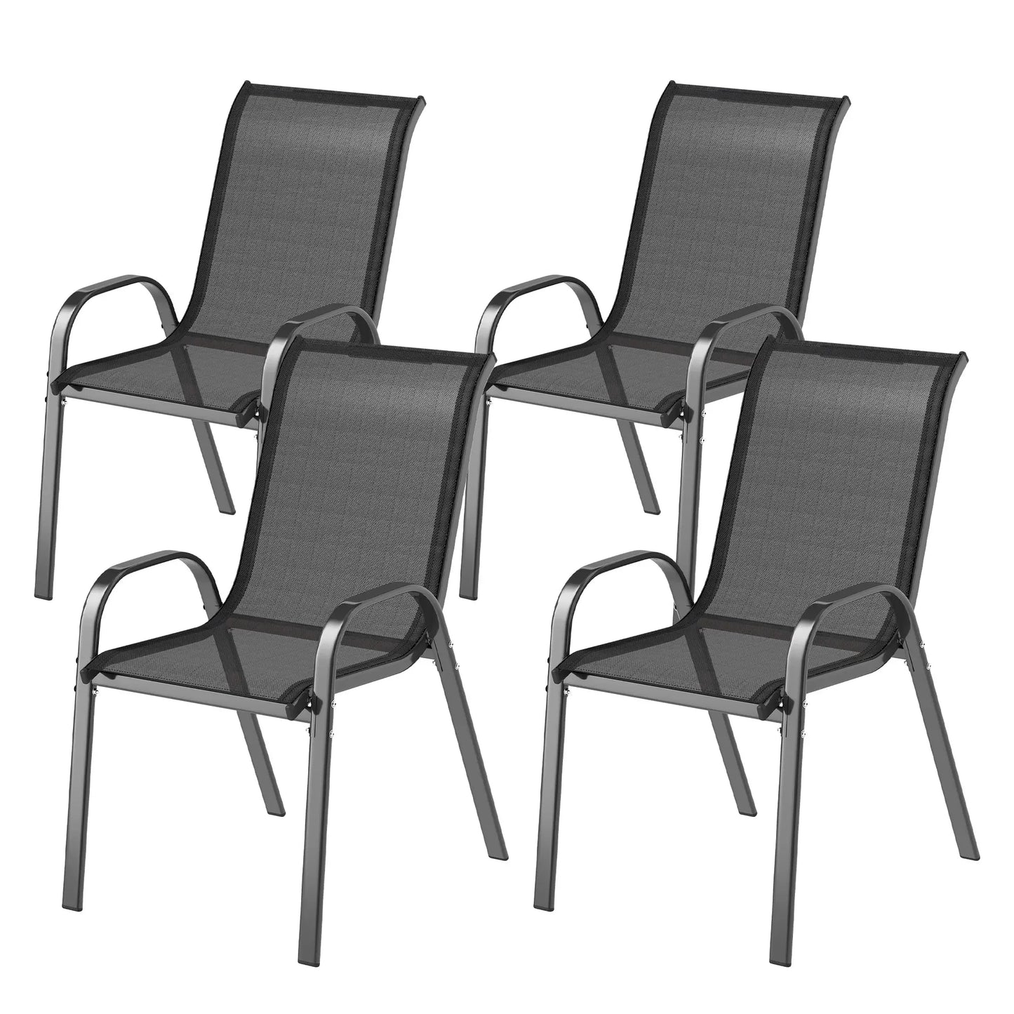 Set of 4 Stackable Outdoor Dining Chairs, High Back, Breathable Mesh Seat, Black Outdoor Dining Sets Black at Gallery Canada