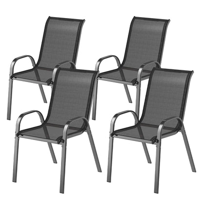 Set of 4 Stackable Outdoor Dining Chairs, High Back, Breathable Mesh Seat, Black Outdoor Dining Sets Black at Gallery Canada