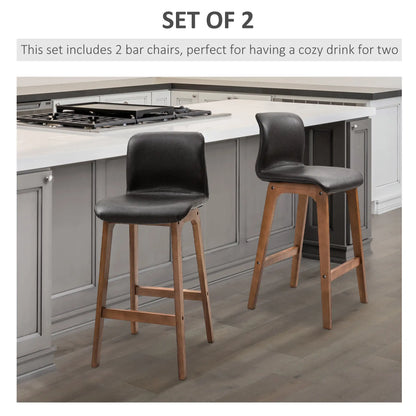 Modern Bar Stools Set of 2, Counter Height, PU Leather, Wooden Frame, Dark Brown Bar Stools at Gallery Canada