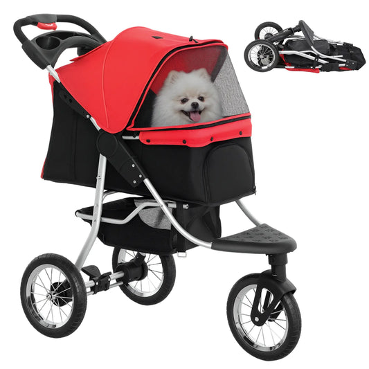 Lightweight Pet Stroller, 3-Rubber Wheels, Adjustable Canopy, Zippered Mesh, Red Dog Bike Trailers & Strollers Red, Black at Gallery Canada