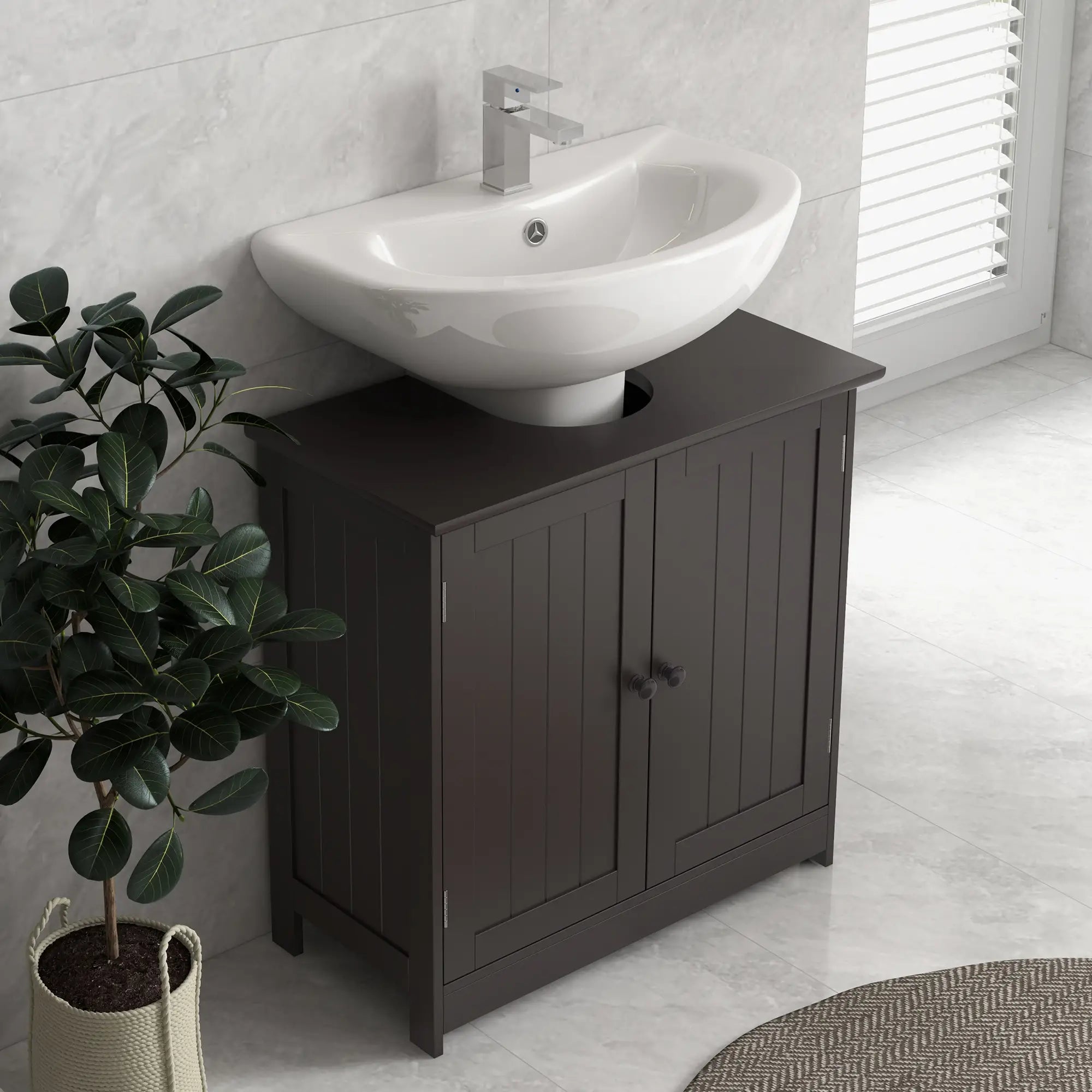 Under Sink Bathroom Cabinet, 2 Doors with Shelf, Coffee Bathroom Cabinets at Gallery Canada